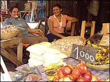 Market traders enjoy the calm brought by the military presence in Concepcion