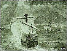 Engraving of Christopher Columbus' ship