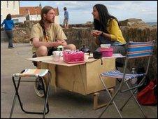 Sarah Griffiths and her portable tea trolley