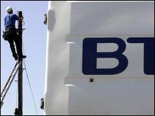 BT worker up a telegraph pole