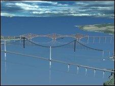 Computer generated image of the Firth of Forth including new crossing