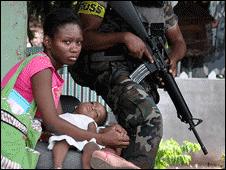 Mother and child with soldier