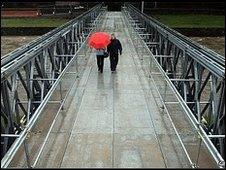 Workington residents crossing the new bridge