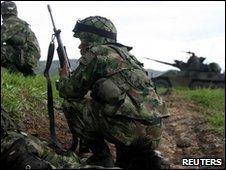 Colombian soldier in Corinto during a fight with Farc rebels