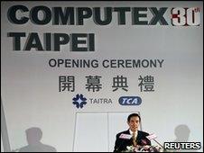 Taiwan's President Ma Ying-jeou speaks at the Computex 2010 computer fair