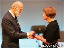 Prince Michael presents Gold Badge to Caryll McFadyen