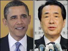 Barack Obama (L) and Naoto Kan