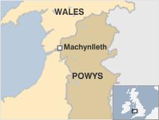Map of Wales showing Machynlleth