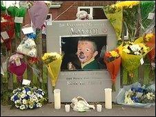 Floral tributes outside the family home