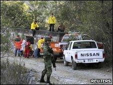 Police and rescue workers outside mine