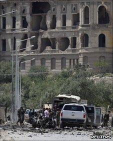 Scene after a suicide car bombing in Kabul