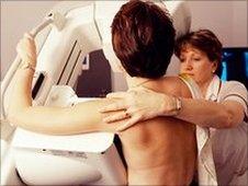 Woman having mammogram