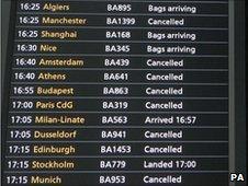 Arrivals board at Heathrow Terminal 5 on 24 May