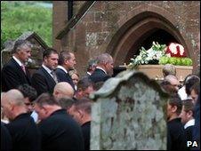 Garry Purdham's coffin at St Mary's Church in Gosforth, Cumbria