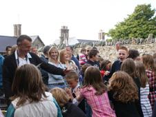 The crew and cast were mobbed as they went in