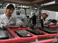 Foxconn workers at a factory in China