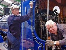 Murray Duncan and David Mitchell make finishing touches to locomotive. Pic: Strathspey Railway Company