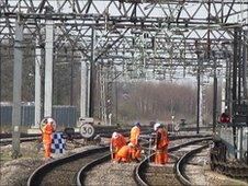 Maintenance work on railway tracks