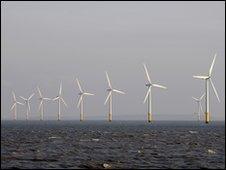 Wind turbines in the River Mersey, UK