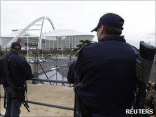 South African police stand at the ready in Durban, June 15, 2010