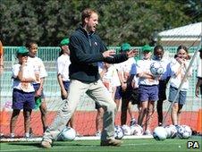 Prince William in goal at a charity project in Botswana