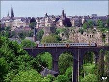 Luxembourg's old town skyline is seen from across the deep gorge that runs through the city