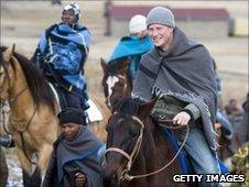 Prince Harry on a horse in Lesotho