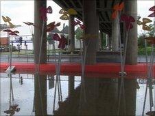 Flooding at the "Phoenix Flowers" lighting project at Cowcaddens