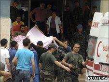 Wounded Turkish soldiers are taken to a hospital in Semdinli (19 June 2010)