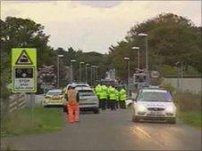 Police at crossing at Halkirk