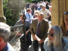 Farmers queue outside County Hall, Taunton