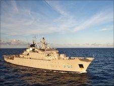 A Swedish vessel, part of the EU anti-piracy task force patrolling the Gulf of Aden and the Indian Ocean - 11 May 2010