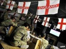 UK troops watch World Cup