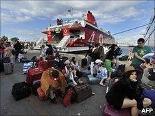 Tourists stranded in the port of Piraeus, Greece, 23 June 2010