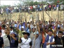 Native people protest in Bagua province, northern Peru, on 4 June, 2009.