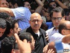 Mohamed ElBaradei attends a demonstration in Alexandria, 25 June