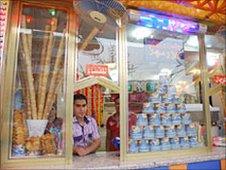 Nejim Abed Hashim in his ice cream shop