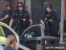 Police outside with guns