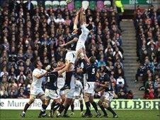 England and Scotland battle for possession at the line-out