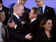 William Hague with his French counterpart, French Bernard Kouchner at a EU summit