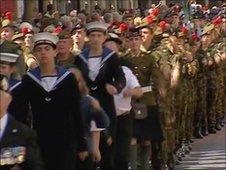 Armed forces marching through Perth