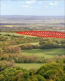 View from Folkington Down of the proposed site