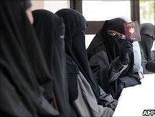 Veiled Muslim women attend a meeting in Montreuil, outside Paris. Photo: May 2010