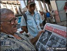 A Cuban reads a newspaper, Havana