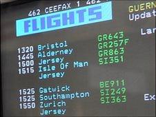 Guernsey airport flight arrivals information on Ceefax