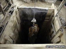 A Palestinian tunnel worker on the Egypt-Gaza border (June 2010)