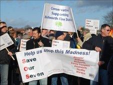 Protests have been held outside the fire stations