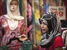 A Malay woman shopping in a headscarf, Kuala Lumpur June 2010