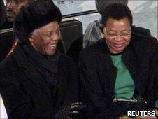Nelson Mandela and his wife Graca Machel at the closing ceremony of the 2010 World Cup at Soccer City, Johannesburg, on 11 July 2010