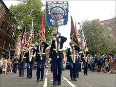 Orangemen march along Belfast's Dublin Road